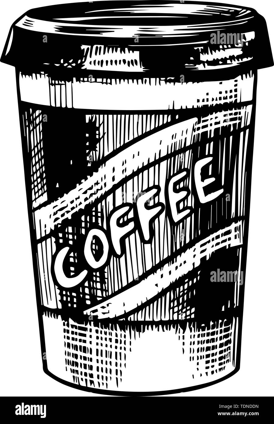 Take away Cup of coffee in vintage style. Cappuccino in a glass. Hand ...