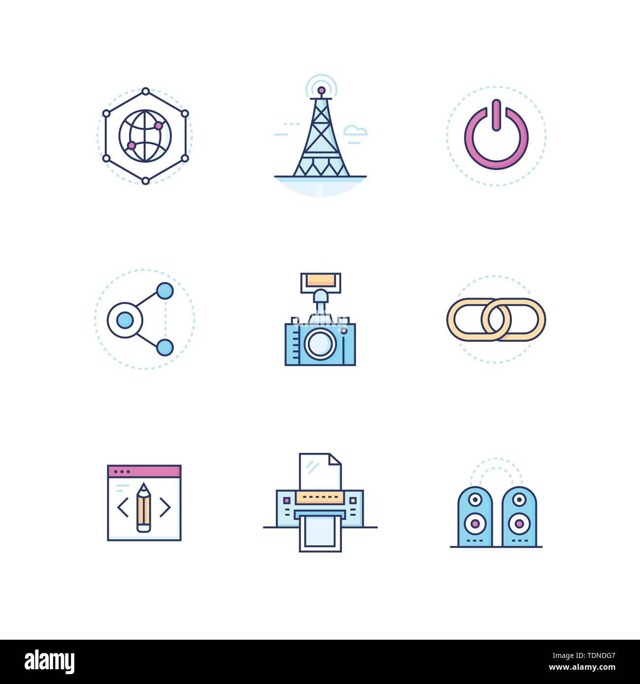 Modern technology - colorful line design style icons set Stock Vector ...