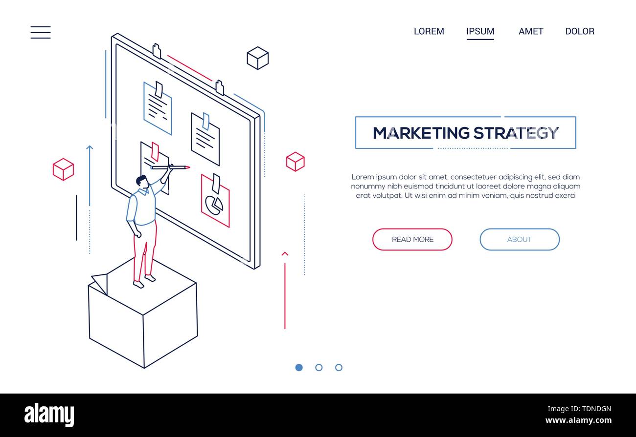 Marketing Strategy Line Design Style Isometric Web Banner Stock