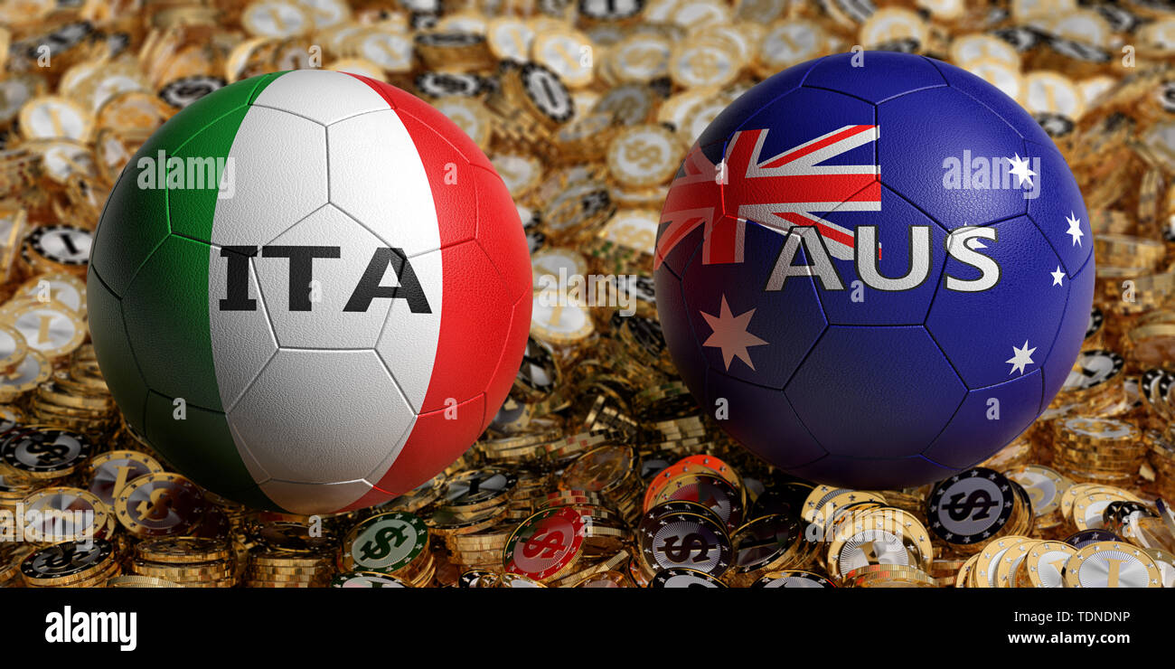 Italy vs. Australia Soccer Match Soccer balls in Italy and Australia