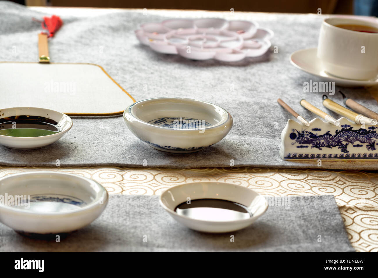 Chinese calligraphy tools on table Stock Photo