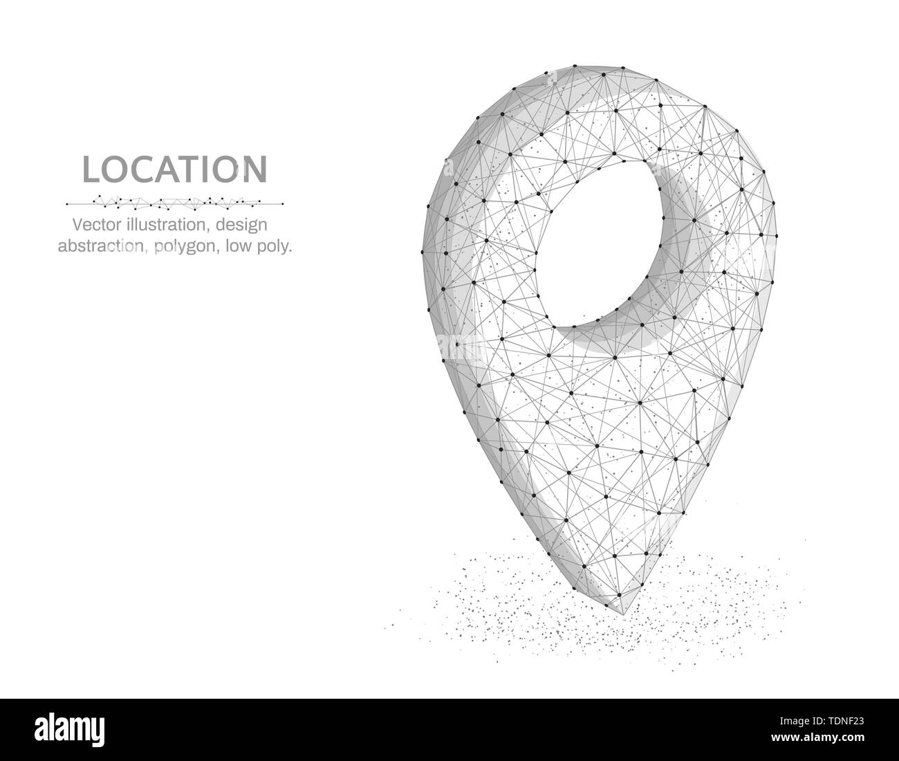 Location pin low poly graphic object, polygonal image navigation, gps