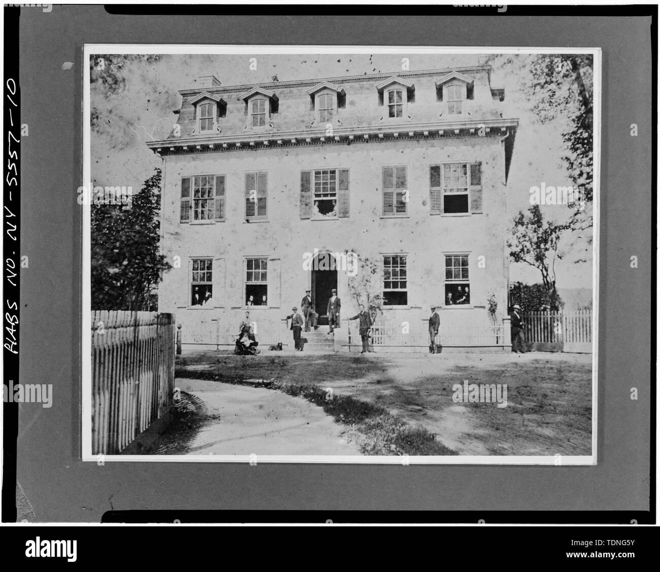 Photocopy of old photo shows the south (front) facade with its mansard roof, circa mid-1870s. From an unknown source. - John Tremper House, 3 North Front Street, Kingston, Ulster County, NY Stock Photo