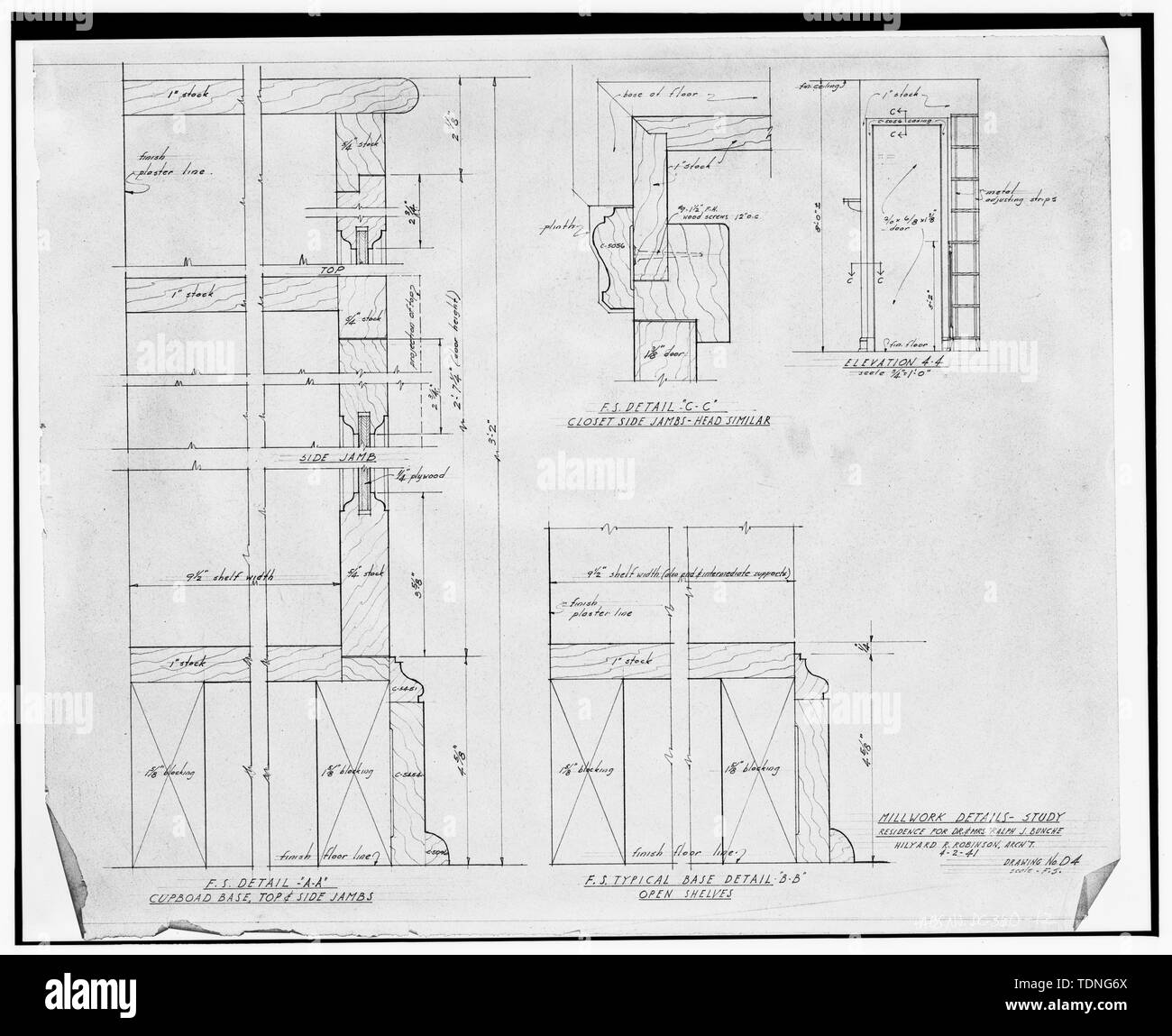 Photocopy of original architect's drawing (from Hilyard R. Robinson