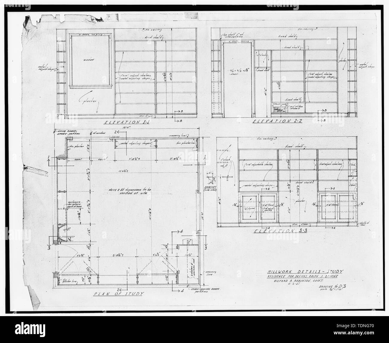Photocopy of original architect's drawing (from Hilyard R. Robinson