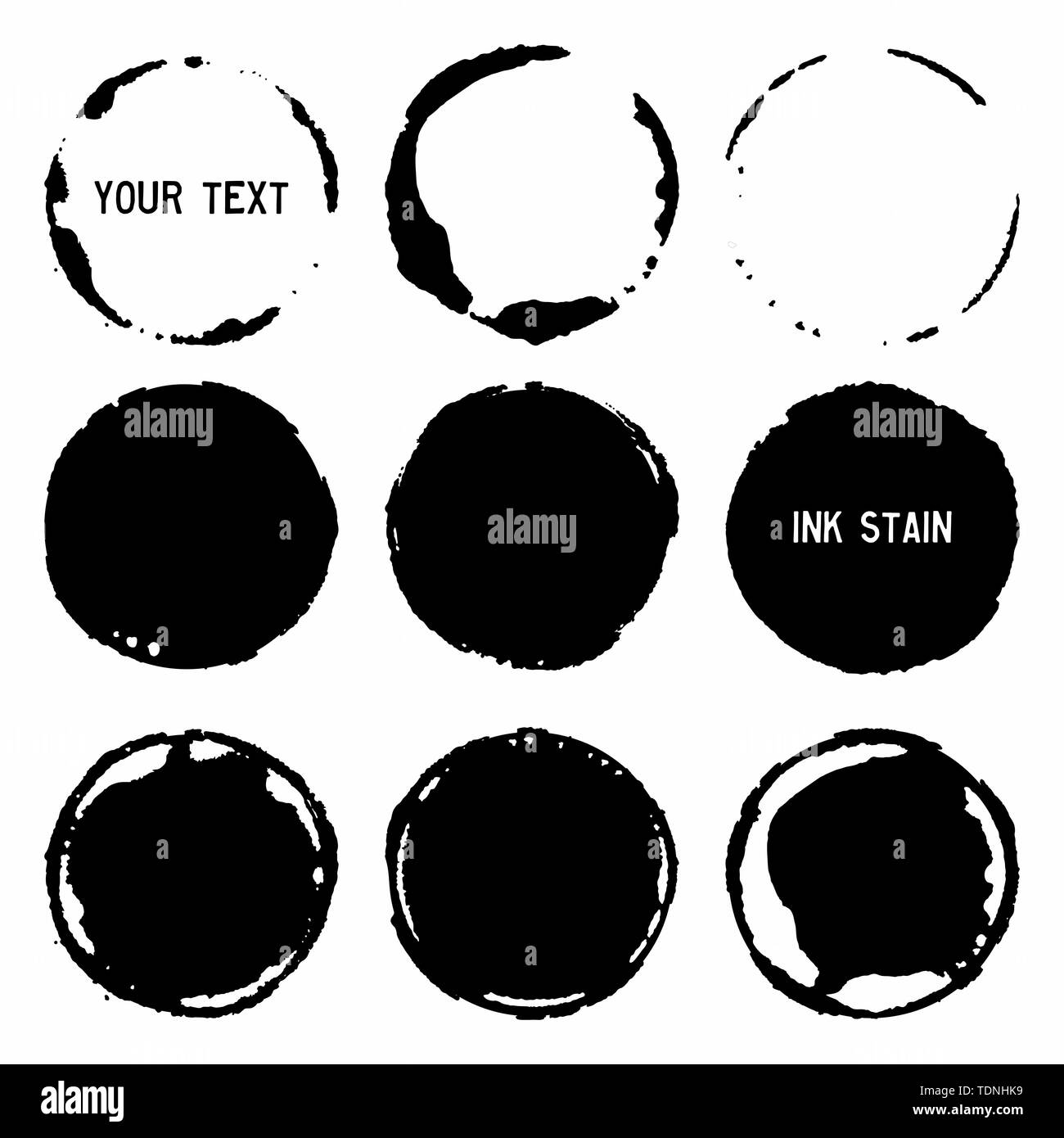 Grunge circles for black paint. Abstract vector ink frames set. Vector ...
