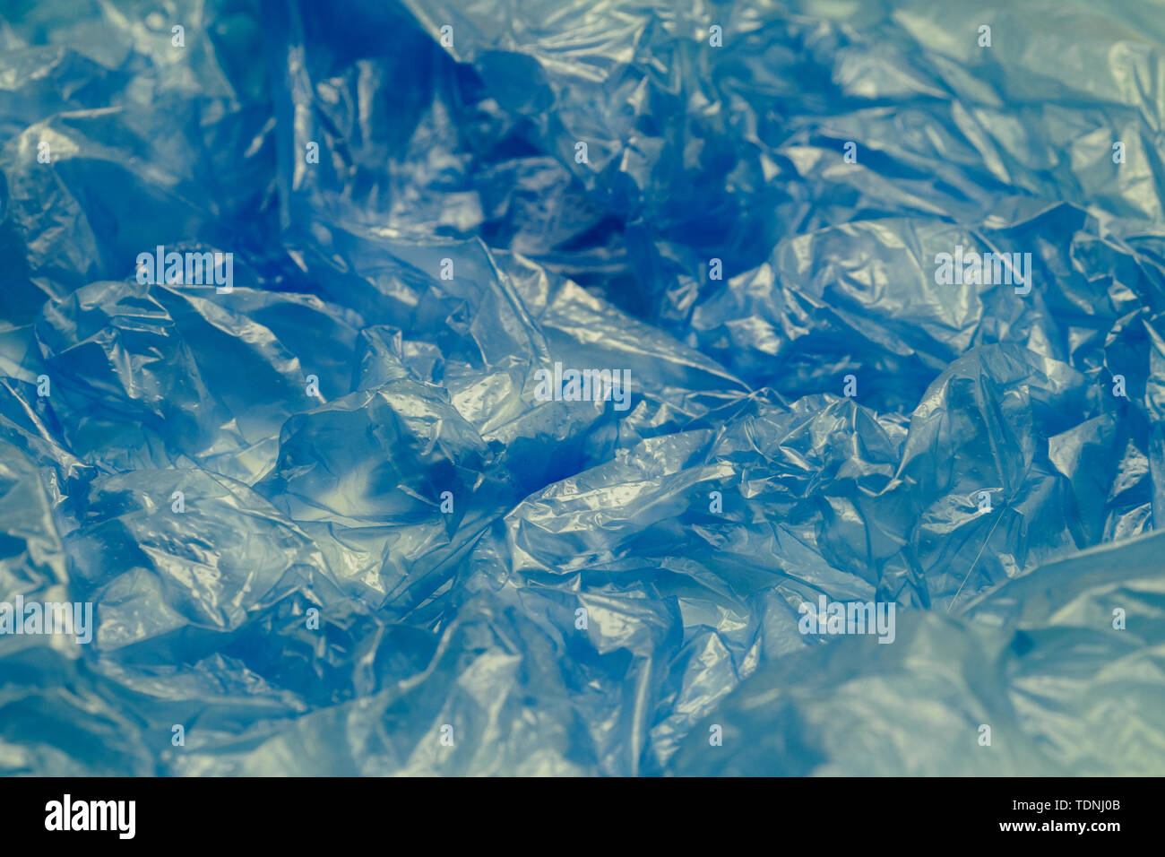 Blue Plastic Bag Texture. Abstract Wrinkled Background of Plastic