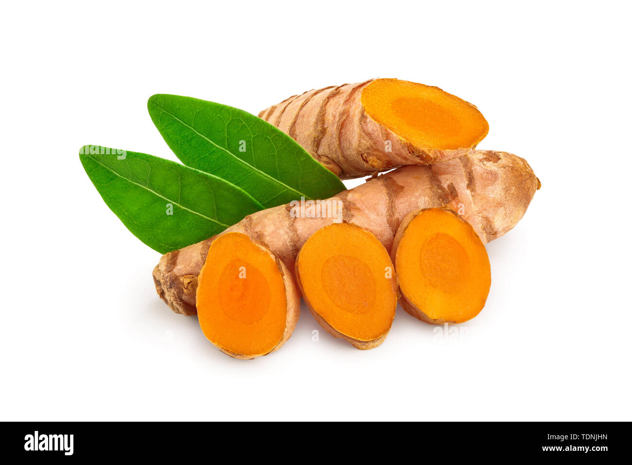 turmeric root and slices isolated on white background Stock Photo Alamy