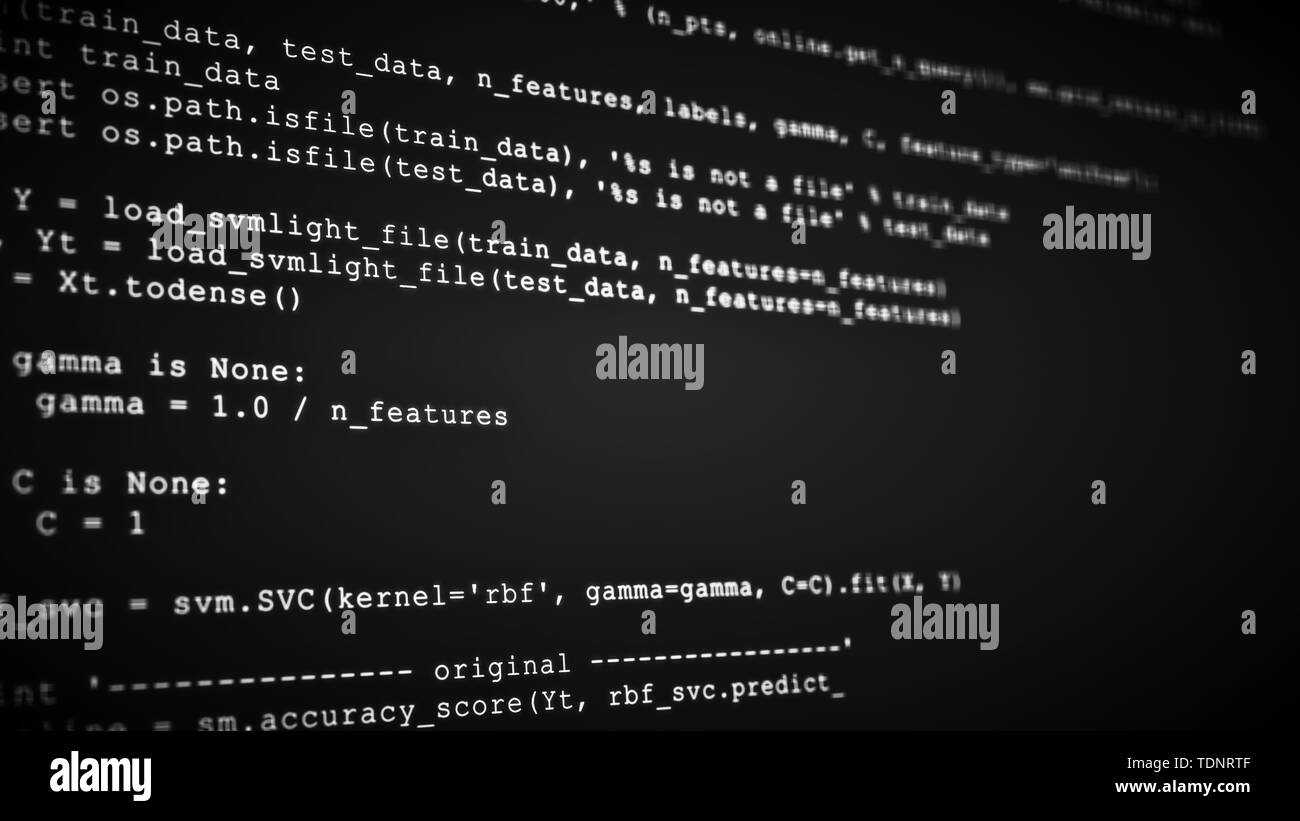 3D Hacking code data flow stream on black. Screen with typing coding symbols Stock Photo