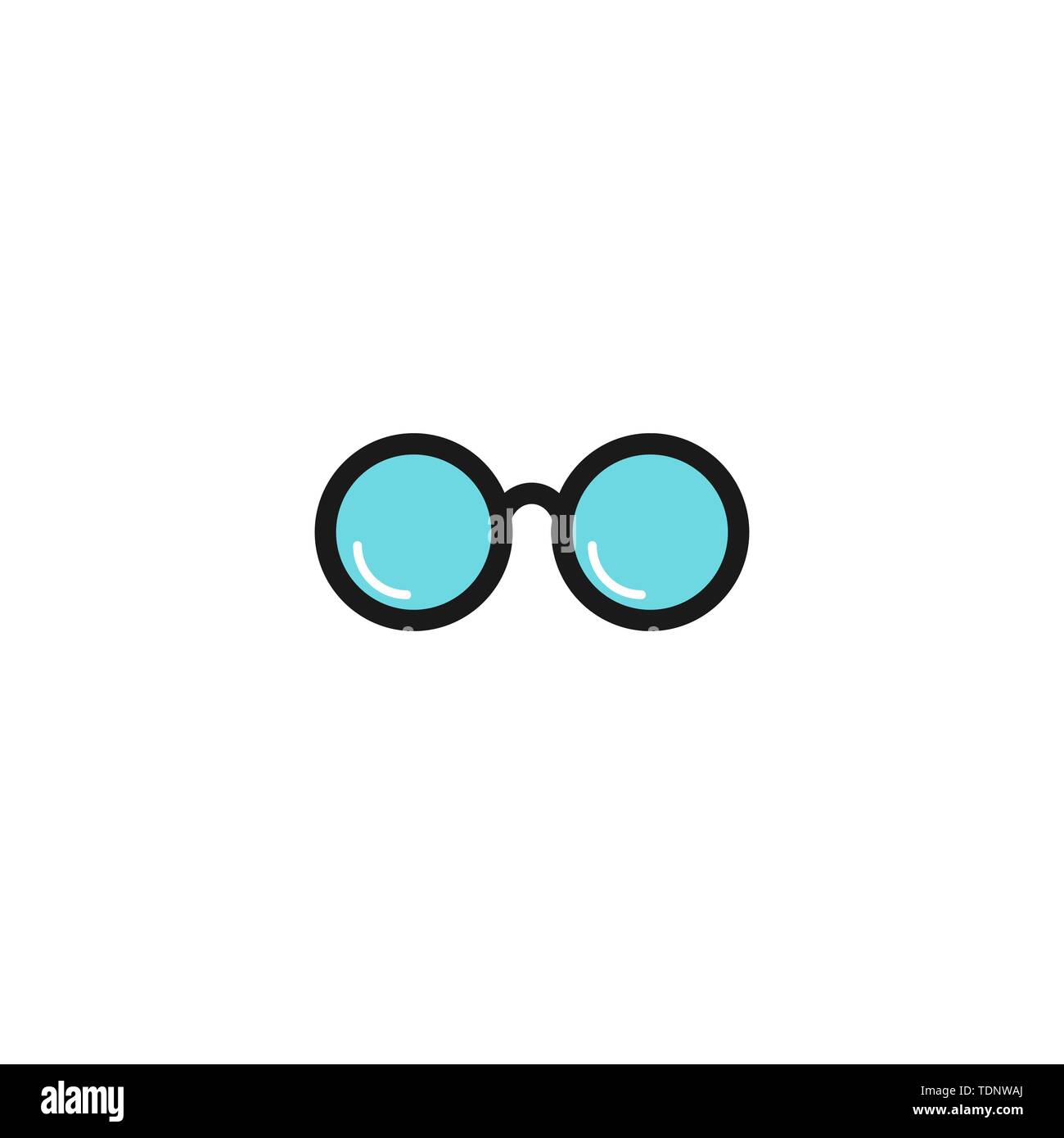 Blue round flat Hipster Glasses icon. Isolated on white. child eyeglasses. Vector illustration. Simple bookworm pictogram. Black and white Stock Vector
