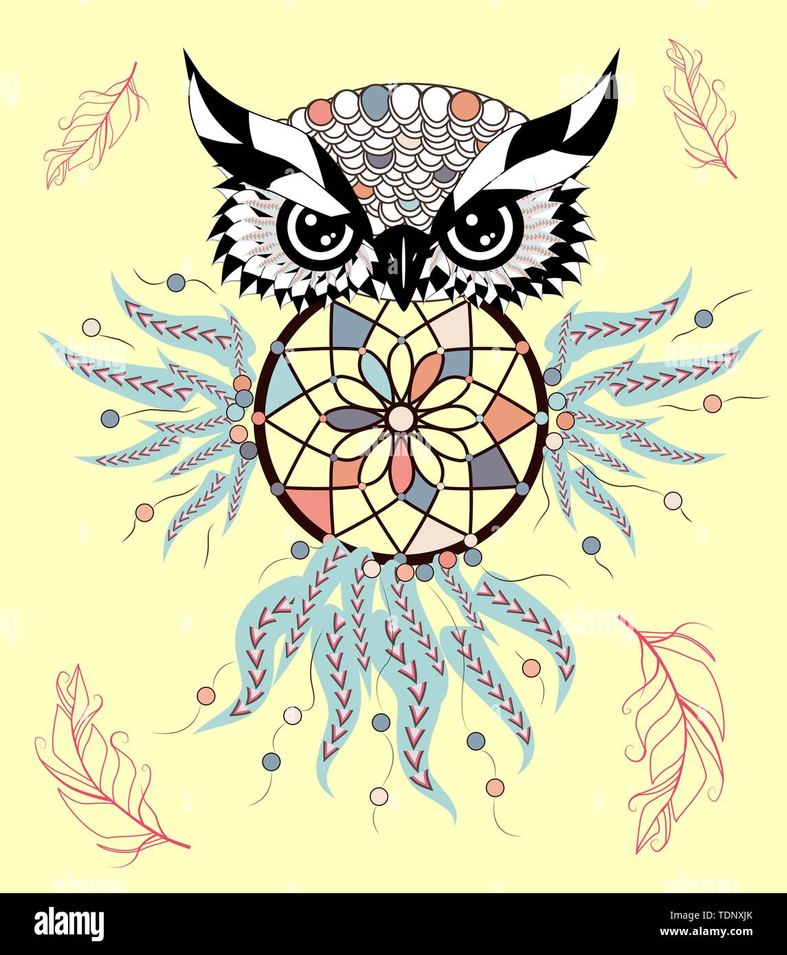 Owl with dreamcatcher black and white Flying owl with american native  indians dreamcatcher black and white tattoo style  CanStock