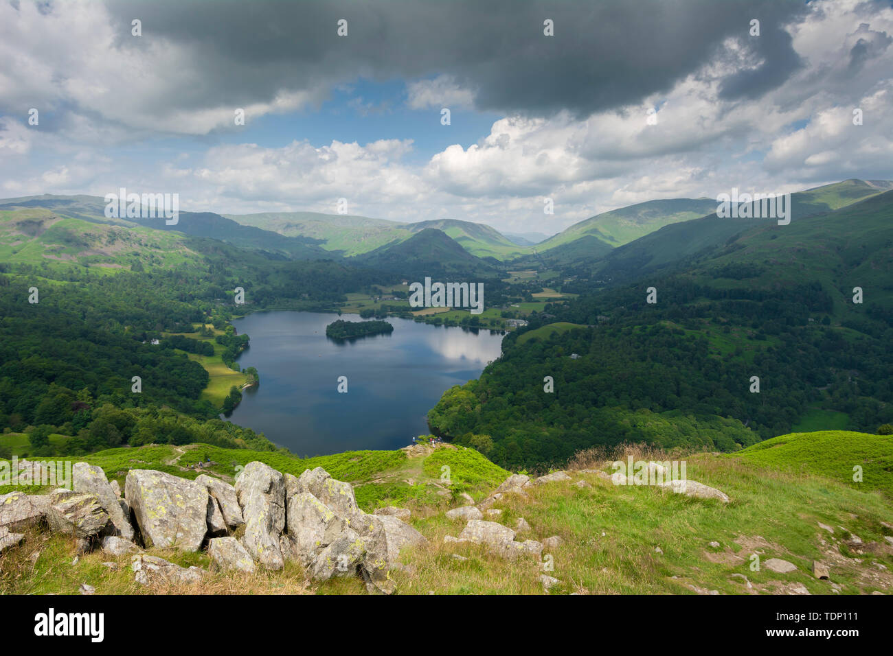 Grasmere lake from Loughrigg Fell in the Lake District National Park, Cumbria, England. Stock Photo