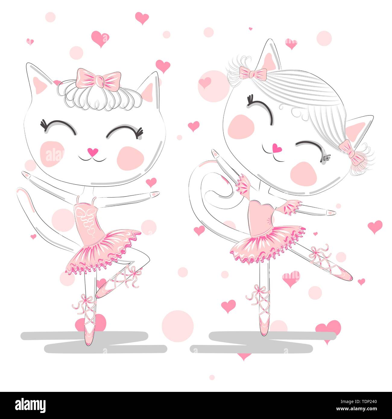 A pair of cute white ballerina cats in pink ballet tutu and pointe ...