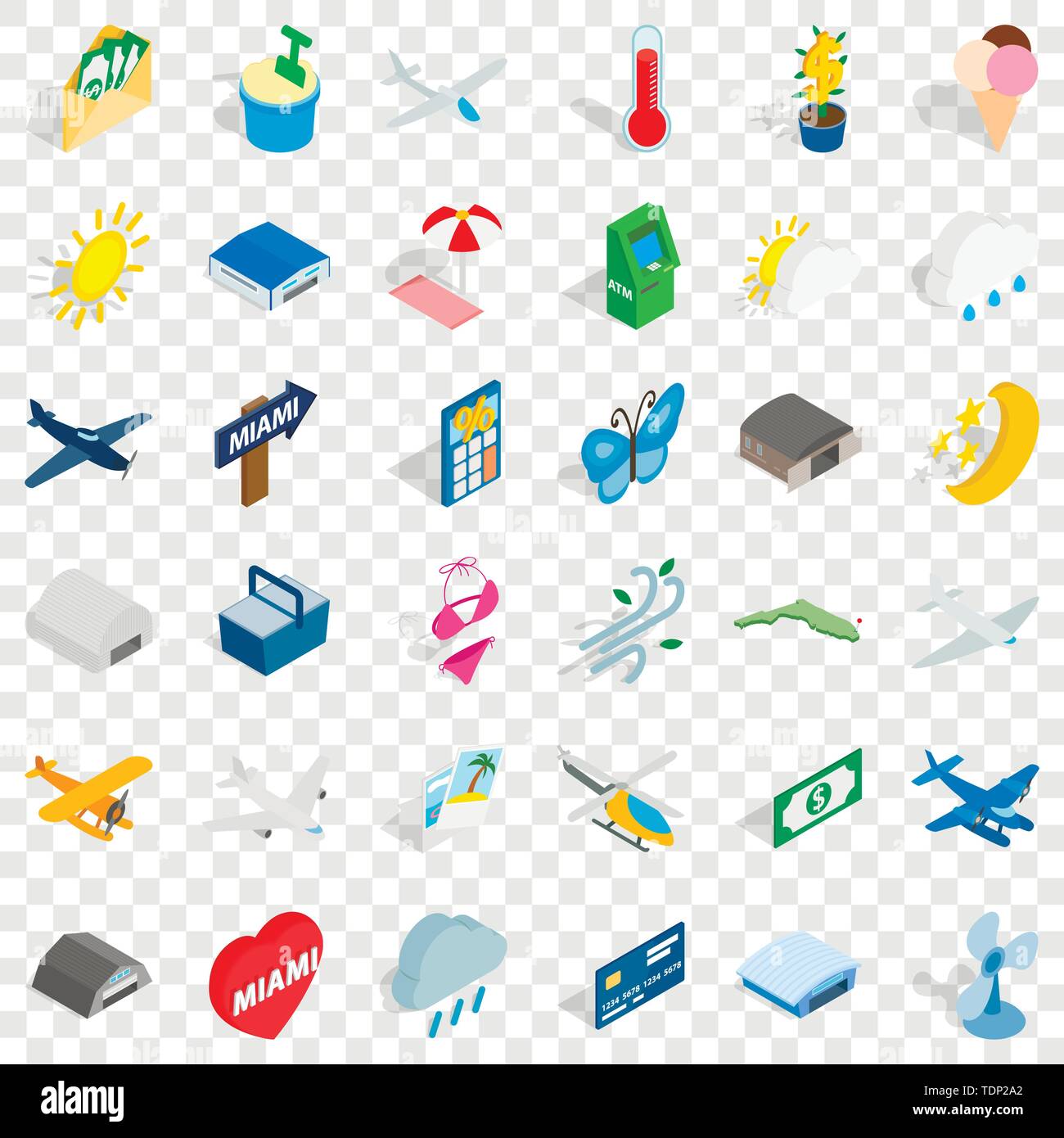 Beach icons set, isometric style Stock Vector