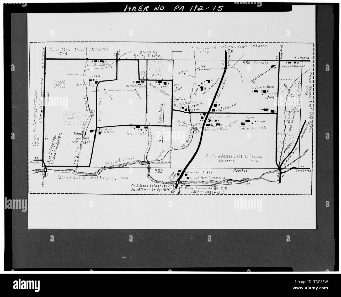 Photocopy Of Map Drawn By Henry Hagey Circa 1900 From Willing Inhabitants Original In Possession Of Author Joyce Munro Franconia Township Map Bridge Location In Bottom Center Allentown Road Bridge Spanning Skippack Creek On Allentown Road Franconia Montgomery County Pa Cresson James Just William Pennsylvania Department Of Transportation Moore William Pennemen Robert Houpt Ezekiel Houpt Isaiah B Hagey Henry Spero Paula A C Contractor Shelley Robert C Photographer TDP2EW 