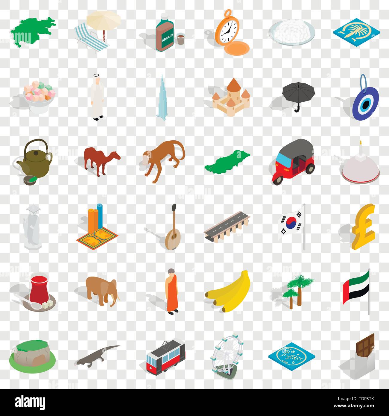 Uae icons set, isometric style Stock Vector