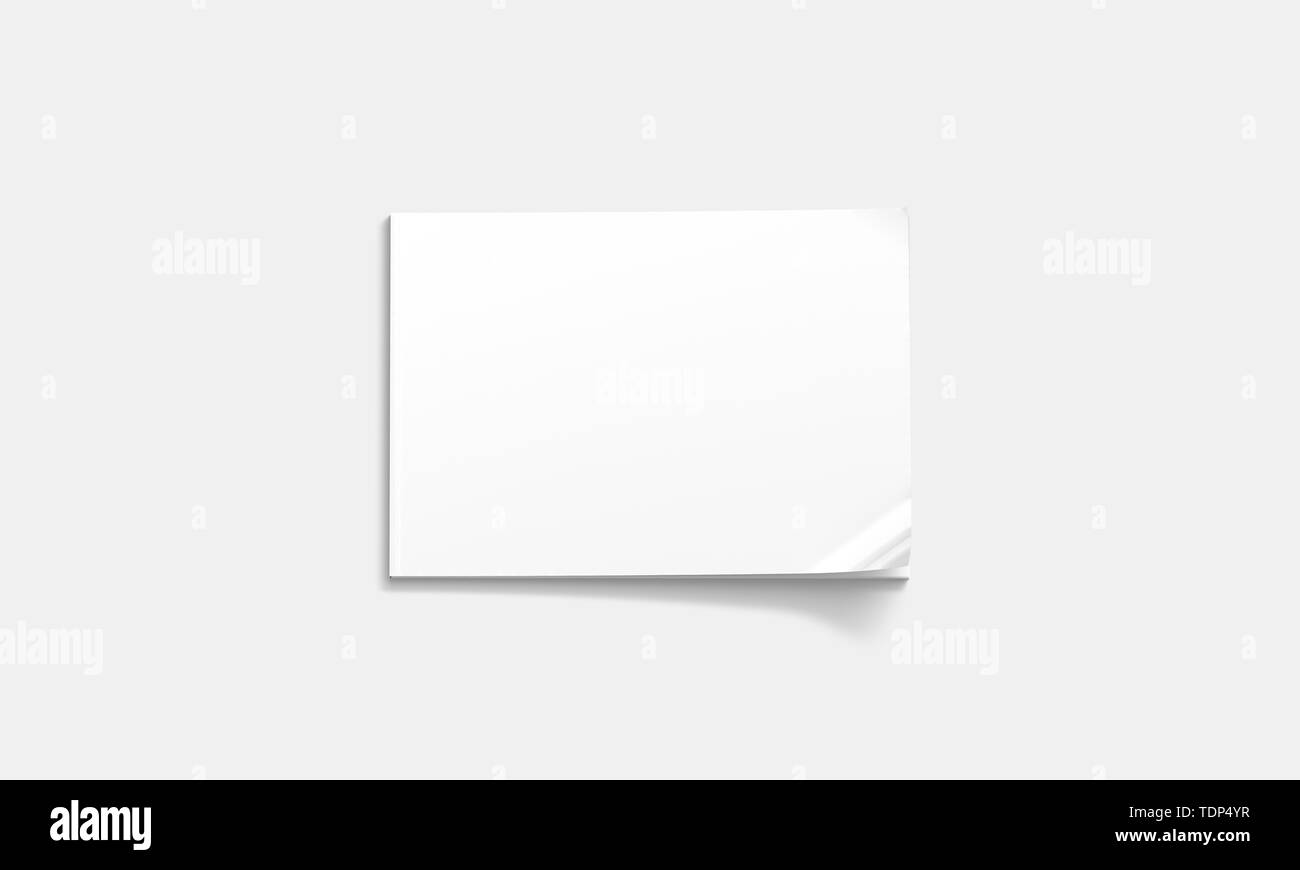 Blank white closed magazine mock up, a5 top view, 3d rendering, isolated. Clean sketchbook mockup with soft cover text design. Empty brandbook and newspaper model. Clear catalog template. Stock Photo