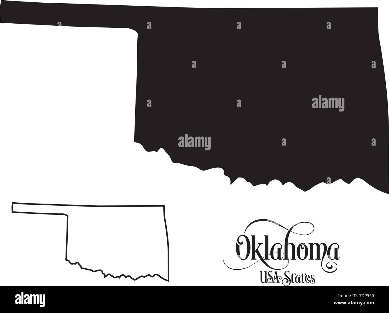 Map of The United States of America (USA) State of Oklahoma - Illustration on White Background. Stock Vector