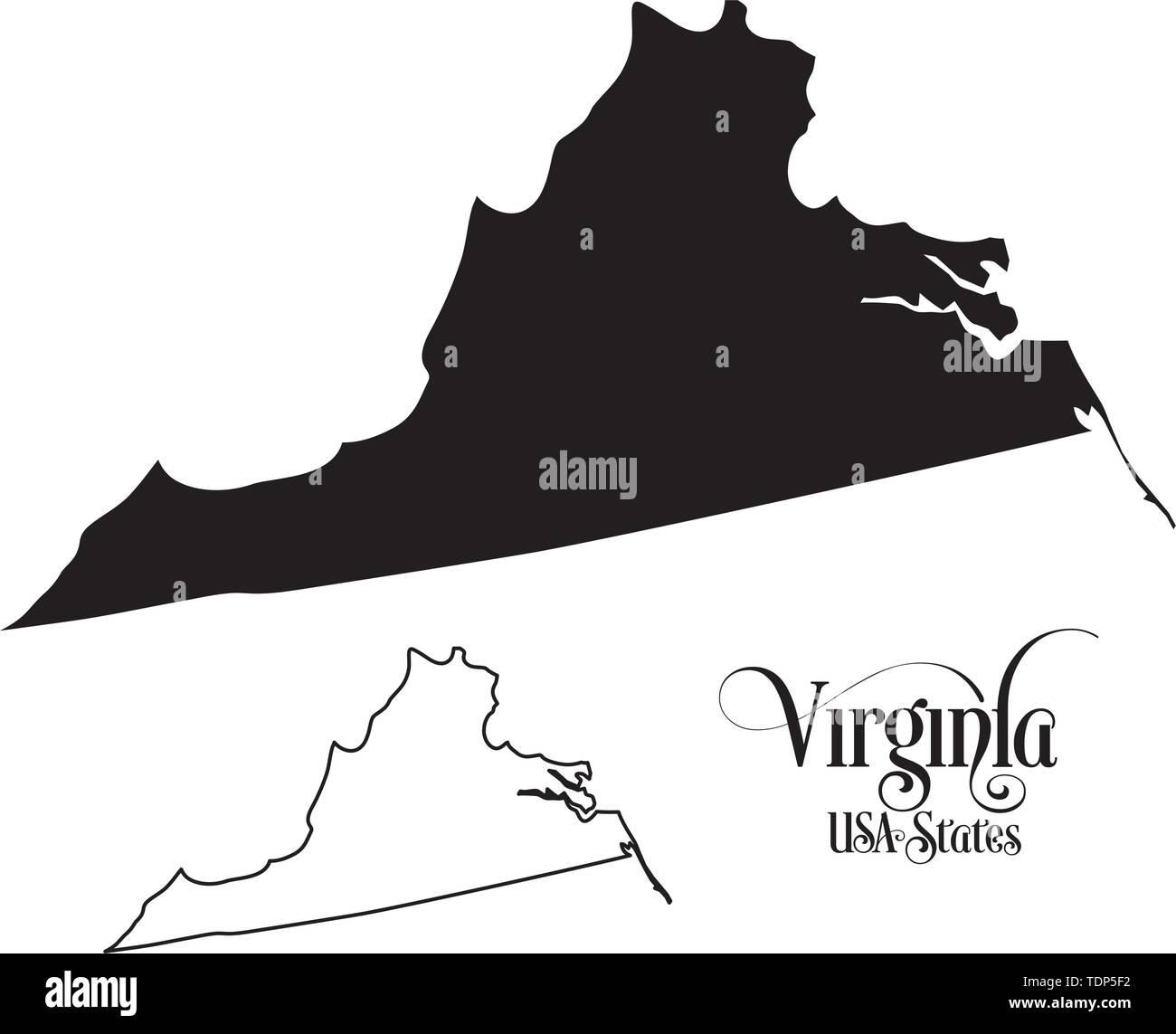 Map of The United States of America (USA) State of Virginia - Illustration on White Background. Stock Vector