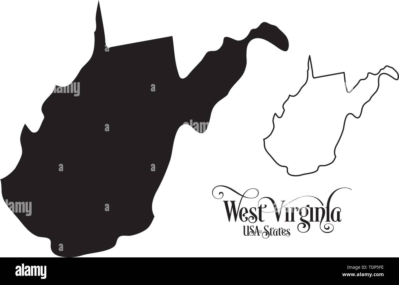 Map of The United States of America (USA) State of West Virginia - Illustration on White Background. Stock Vector