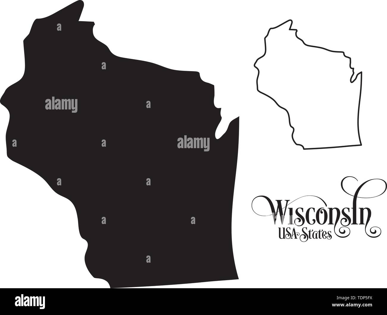 Map of The United States of America (USA) State of Wisconsin - Illustration on White Background. Stock Vector