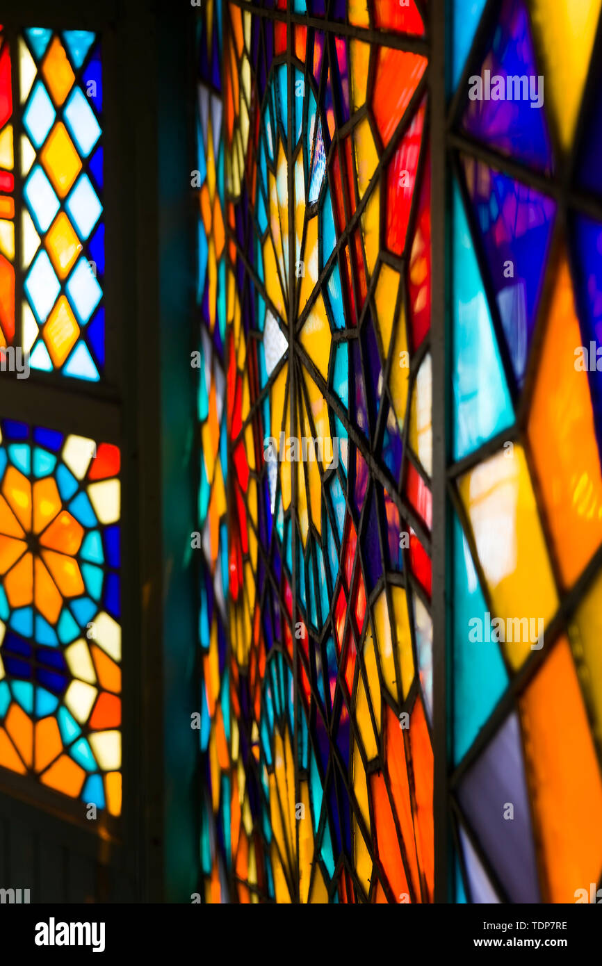 Closeup detail of the colorful stained glass window Stock Photo - Alamy