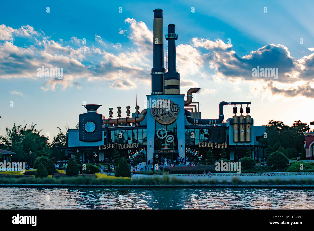 Orlando, Florida. May 21, 2019. Chocolate Emporium Restauran on sunset