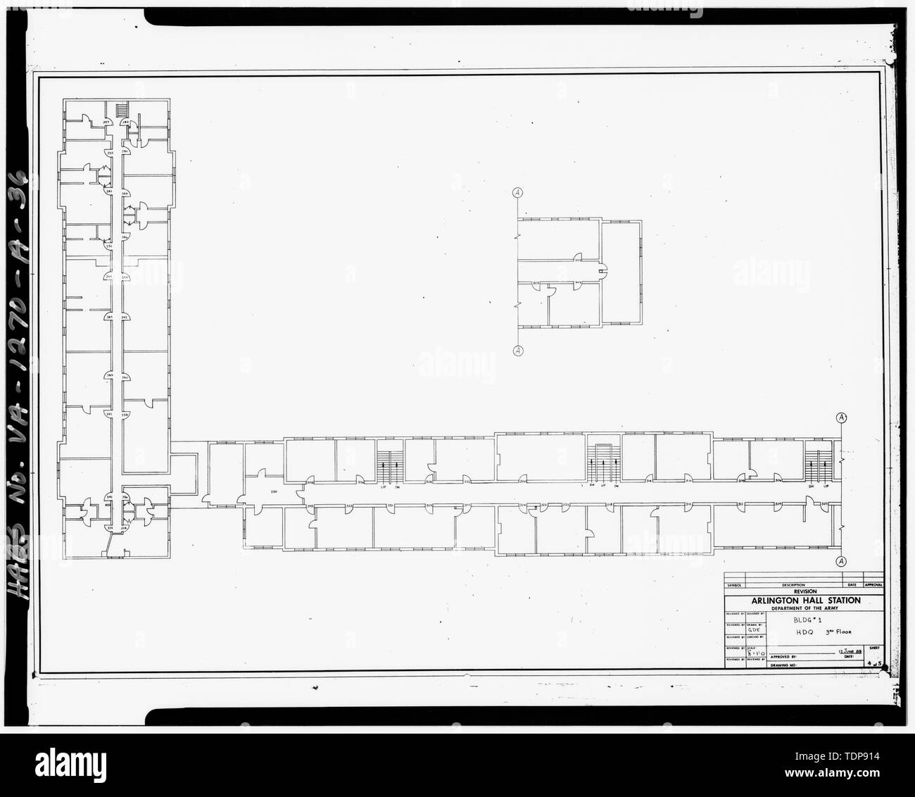 Photocopy of architectural drawing, 1985 (original on file at U.S. Army Intelligence Security Command, Fort Belvoir, Virginia). ARLINGTON HALL STATION. BLDG -1 - HDQ. 3RD FLOOR. - Arlington Hall Station, Main Building, 4000 Arlington Boulevard, Arlington, Arlington County, VA; VanDyke, Tina, transmitter Stock Photo