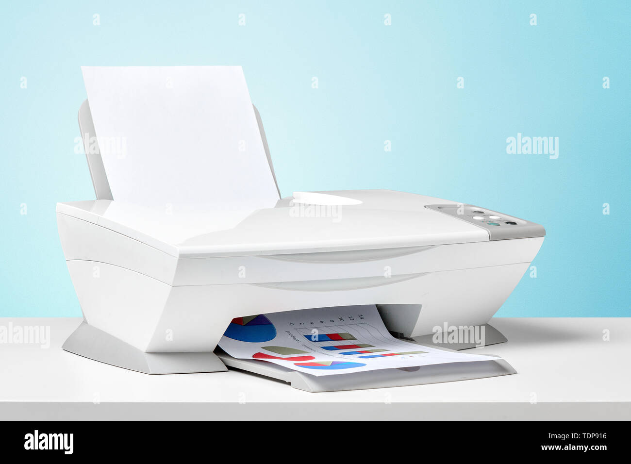 Printer on white desk Stock Photo Alamy