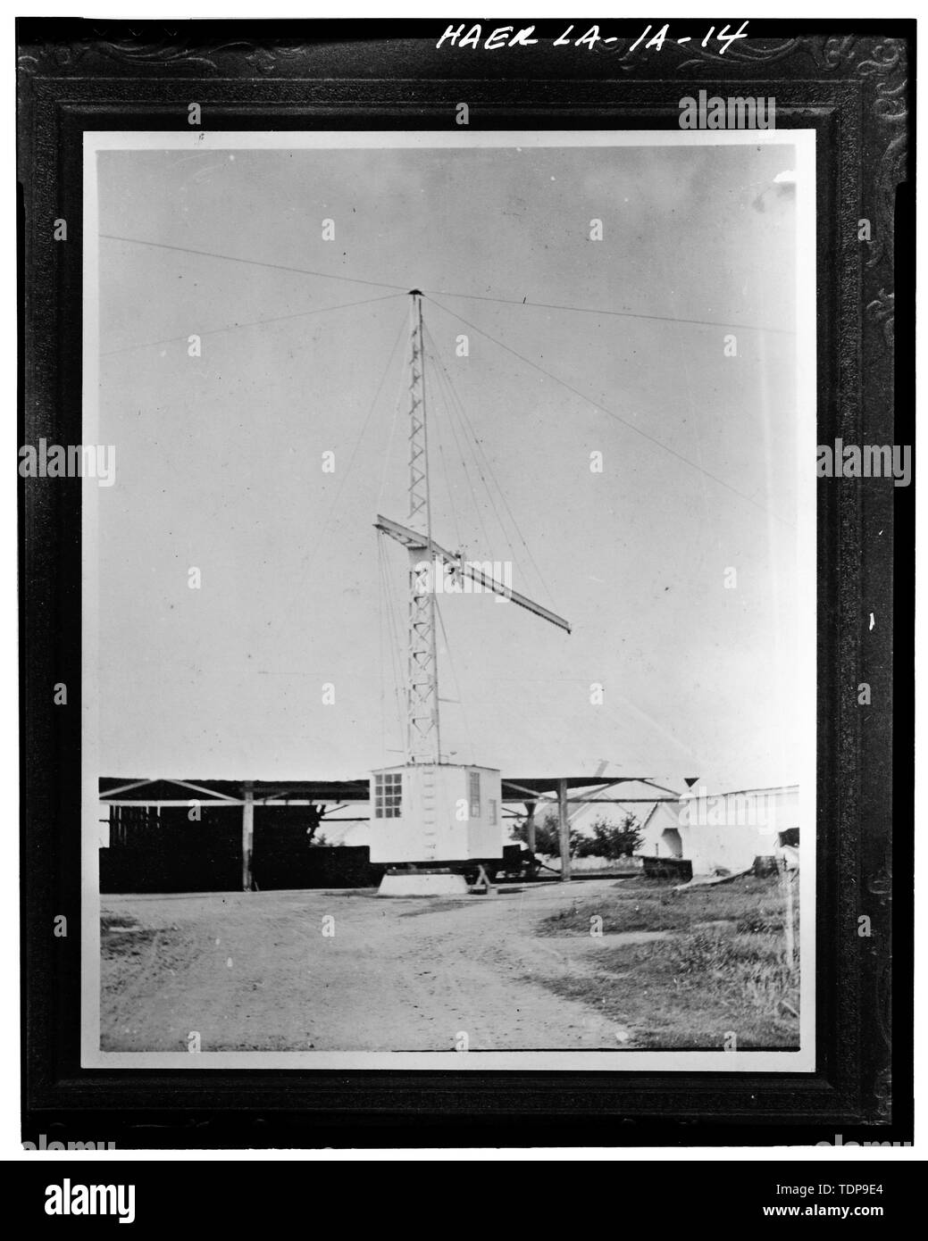 Photocopy of c. 1906 photograph of 70 foot boom crane that unloaded the sugar cane. - Laurel Valley Sugar Plantation, Sugar Mill, 2 miles South of Thibodaux on State Route 308, Thibodaux, Lafourche Parish, LA; Barker-Lepine; Behan and Zuberbier; Barker, Frank; Bush, Louis; De Bore, Etienne; Edwards, Daniel; Edwards, Jas D; Edwards, James D; Lepine, J Wilson; Mendez, Antonio; Rillieux, Norbert; Tucker, Joseph; Tucker, Joseph Pennington; Wormald, Burch; Lowe, Jet; Rumm, John C; Jandoli, Liz, transmitter Stock Photo