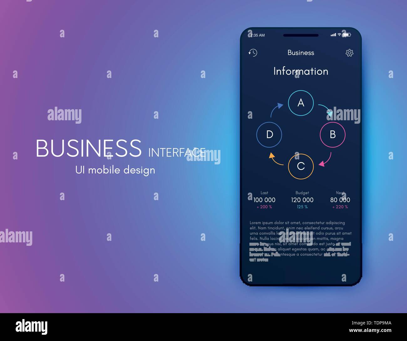 Vector graphics mobile infographics with four options. Template for creating mobile applications, workflow layout, diagram, banner, web design Stock Vector