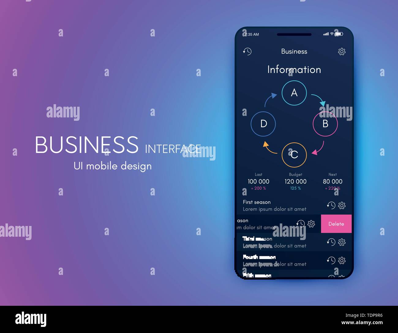 Vector graphics mobile infographics with four options. Template for creating mobile applications, workflow layout, diagram, banner, web design Stock Vector