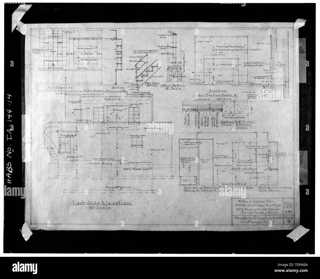 Photocopy of construction drawings, March 1940. VIEW OF EAST SIDE