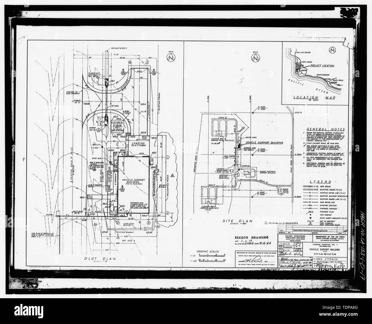 Photocopy Of Drawing 1961 Civil Engineering Drawing By Kaiser Engineers Site Plan Plot Plan And Location Map For Vehicle Support Building Sheet C 1 Vandenberg Air Force Base Space Launch Complex 3