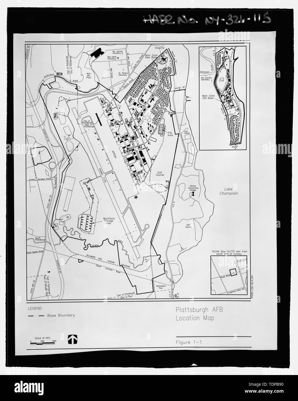 Clinton County Property Lines Photocopy Of Drawing (From Pafb -Real Property Records Office) Cartographer  Unknown, 1994 1984 Plattsburgh Air Force Base Location Map - Plattsburgh  Air Force Base, U.s. Route 9, Plattsburgh, Clinton County, Ny Stock Photo -  Alamy