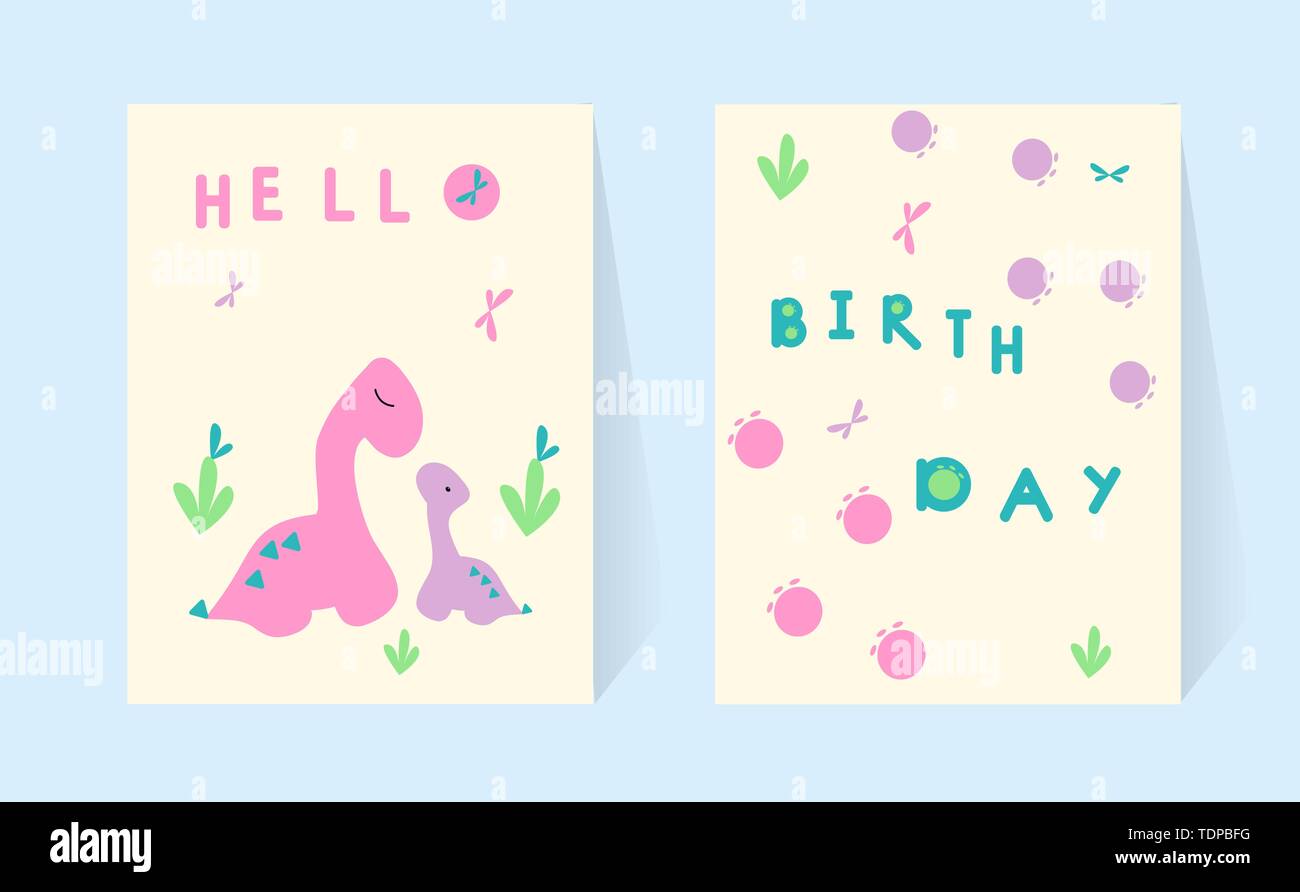 Set cards Mom and baby. Dinosaurs. Happy birthday greeting. Doodle ...