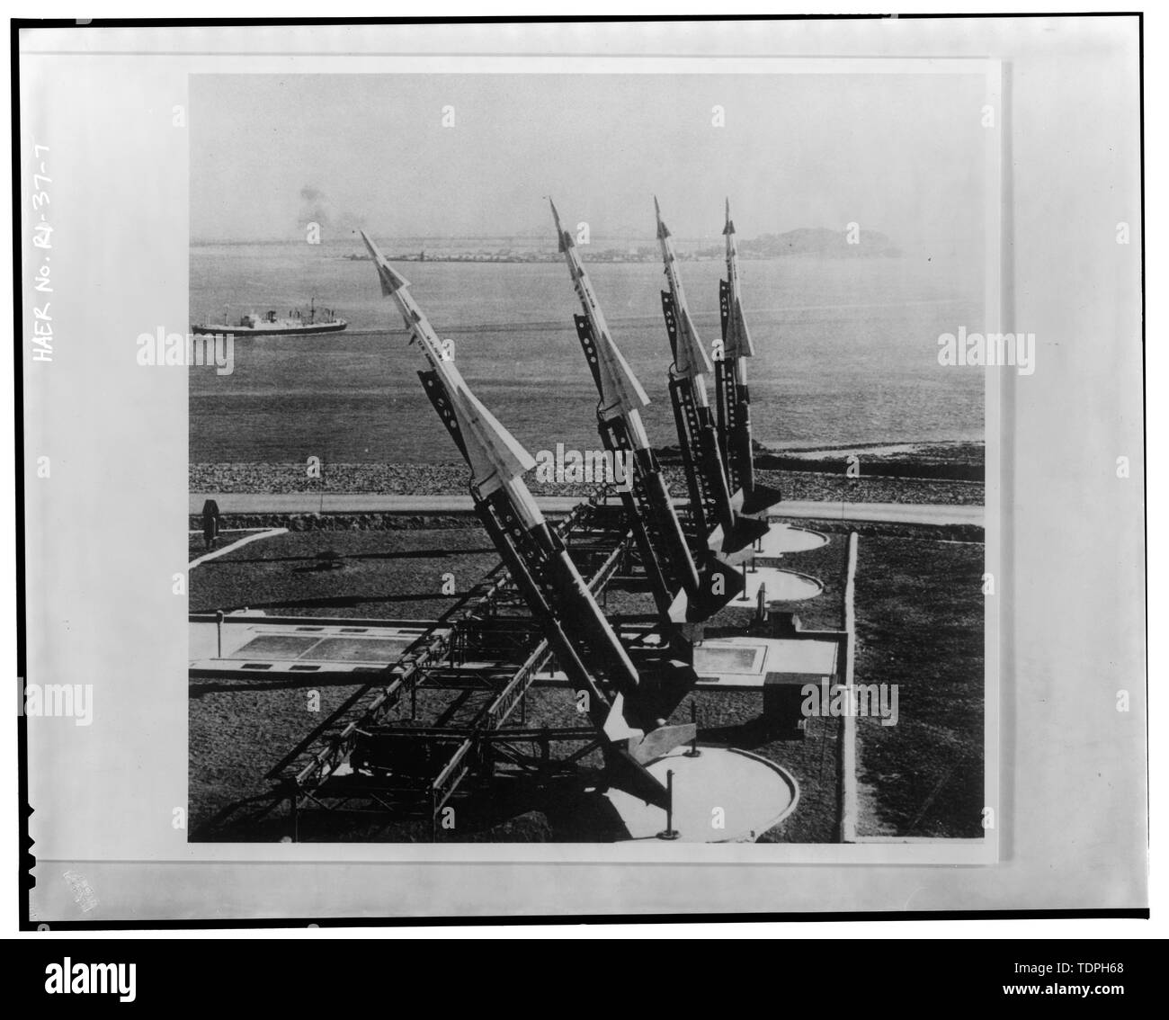 showing four Ajax missiles in launch position from ARADCOM Argus pg. 14,  from Institute for Military History, Carlisle Barracks, Carlisle, PA,  October 1, 1963 - NIKE Missile Battery PR-79, East Windsor Road