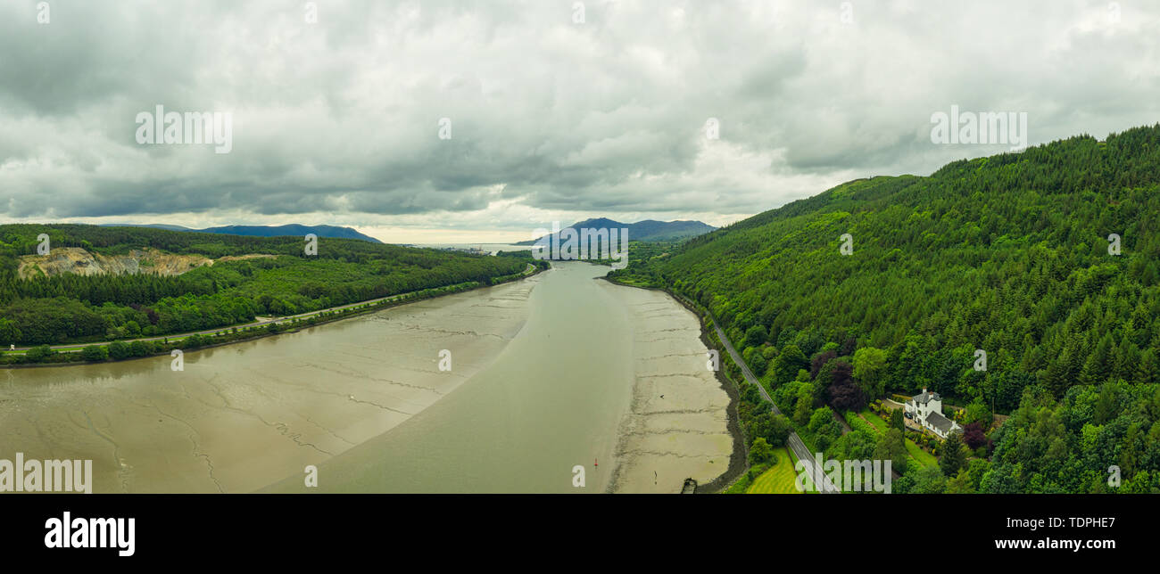 aerial panoramic view of spring cannal go into Irish sea,Northern Ireland Stock Photo