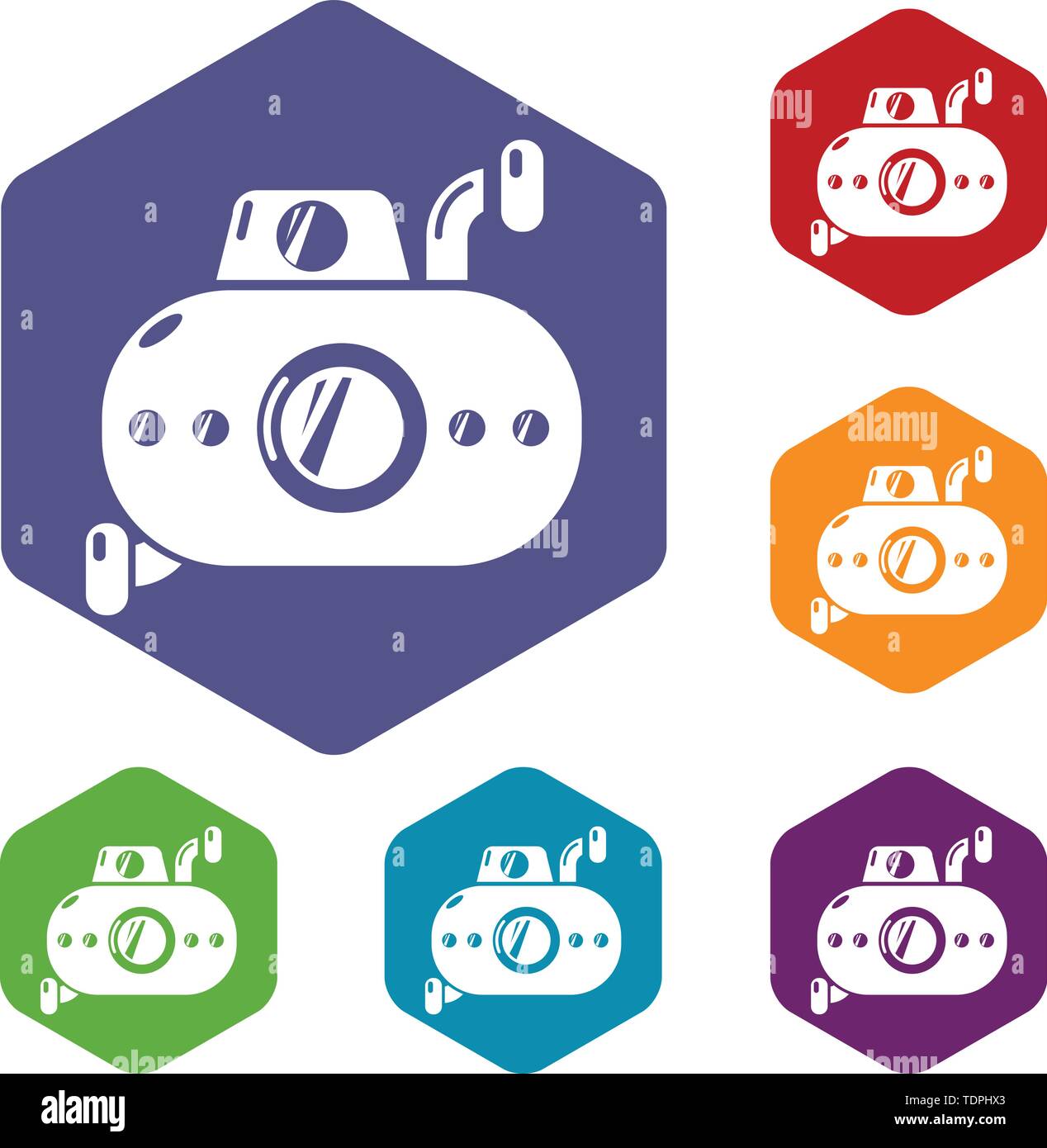 Submarine fun icons vector hexahedron Stock Vector