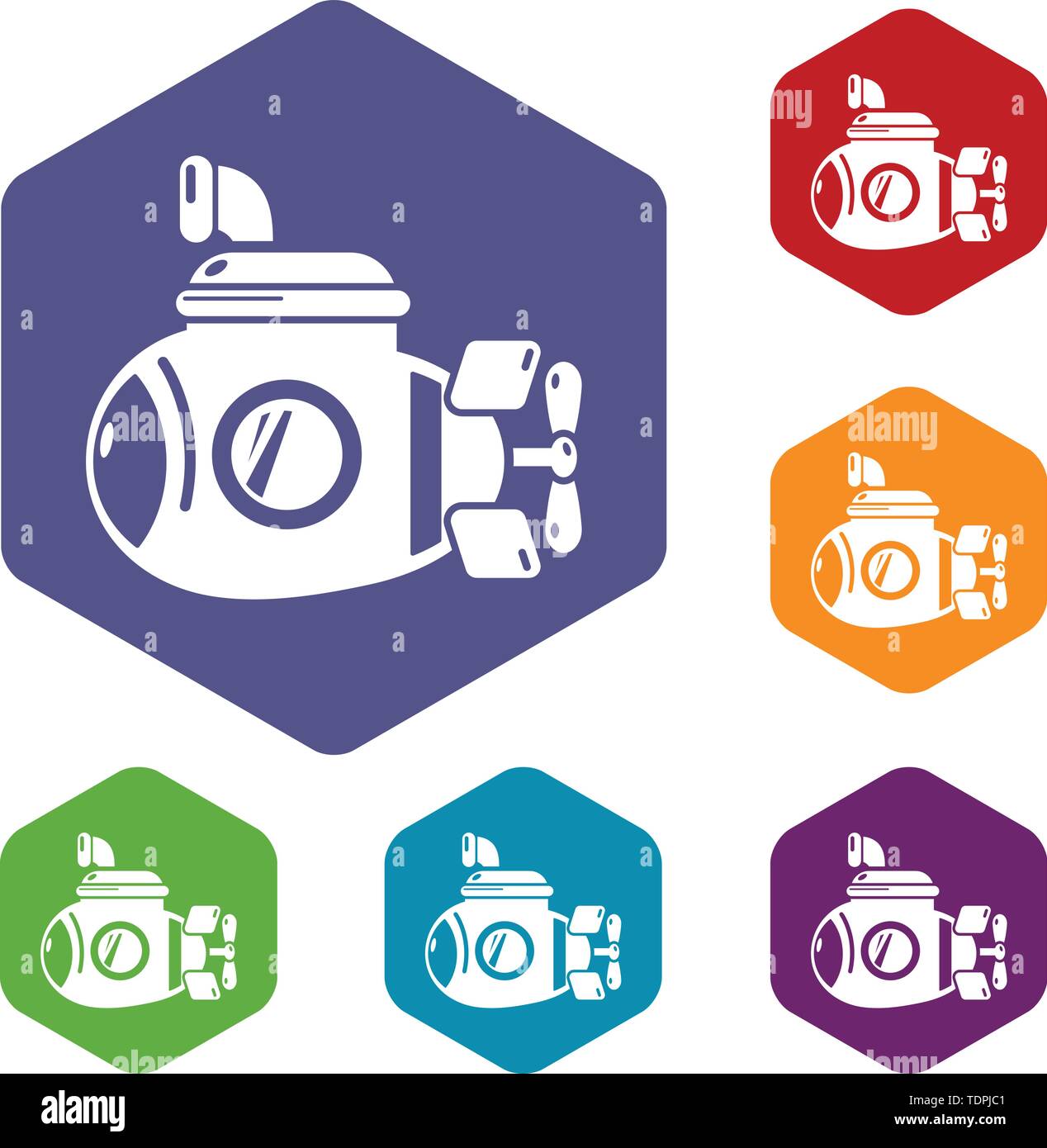 Submarine ocean icons vector hexahedron Stock Vector