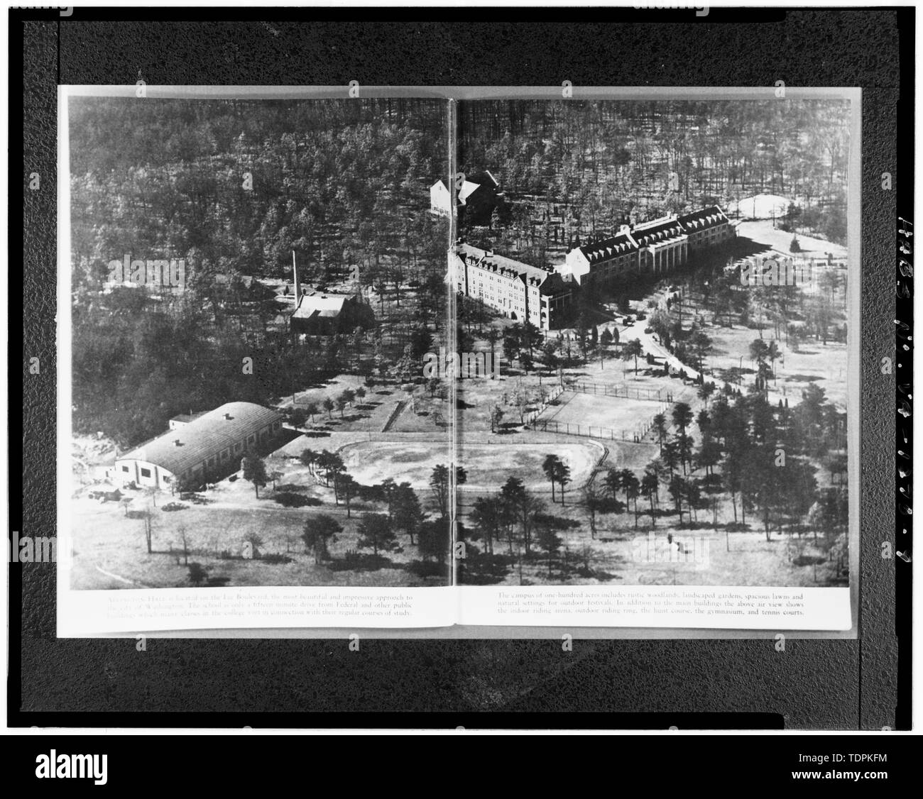 ca. 1928 (original print on file at U.S. Army Intelligence Security Command, Fort Belvoir, Virginia). AERIAL VIEW OF ARLINGTON HALL JUNIOR COLLEGE. VIEW TO SOUTHWEST. - Arlington Hall Station, 4000 Arlington Boulevard, Arlington, Arlington County, VA; VanDyke, Tina, transmitter Stock Photo