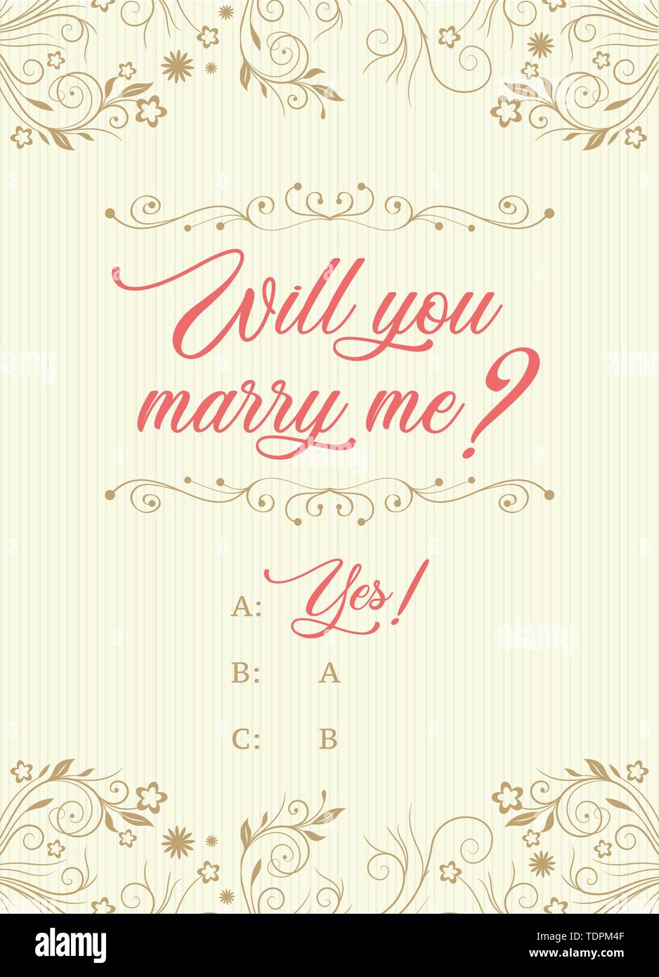 Hand drawn vector brush lettering Will You Marry Me? Isolated quote on pink gradient background Stock Vector
