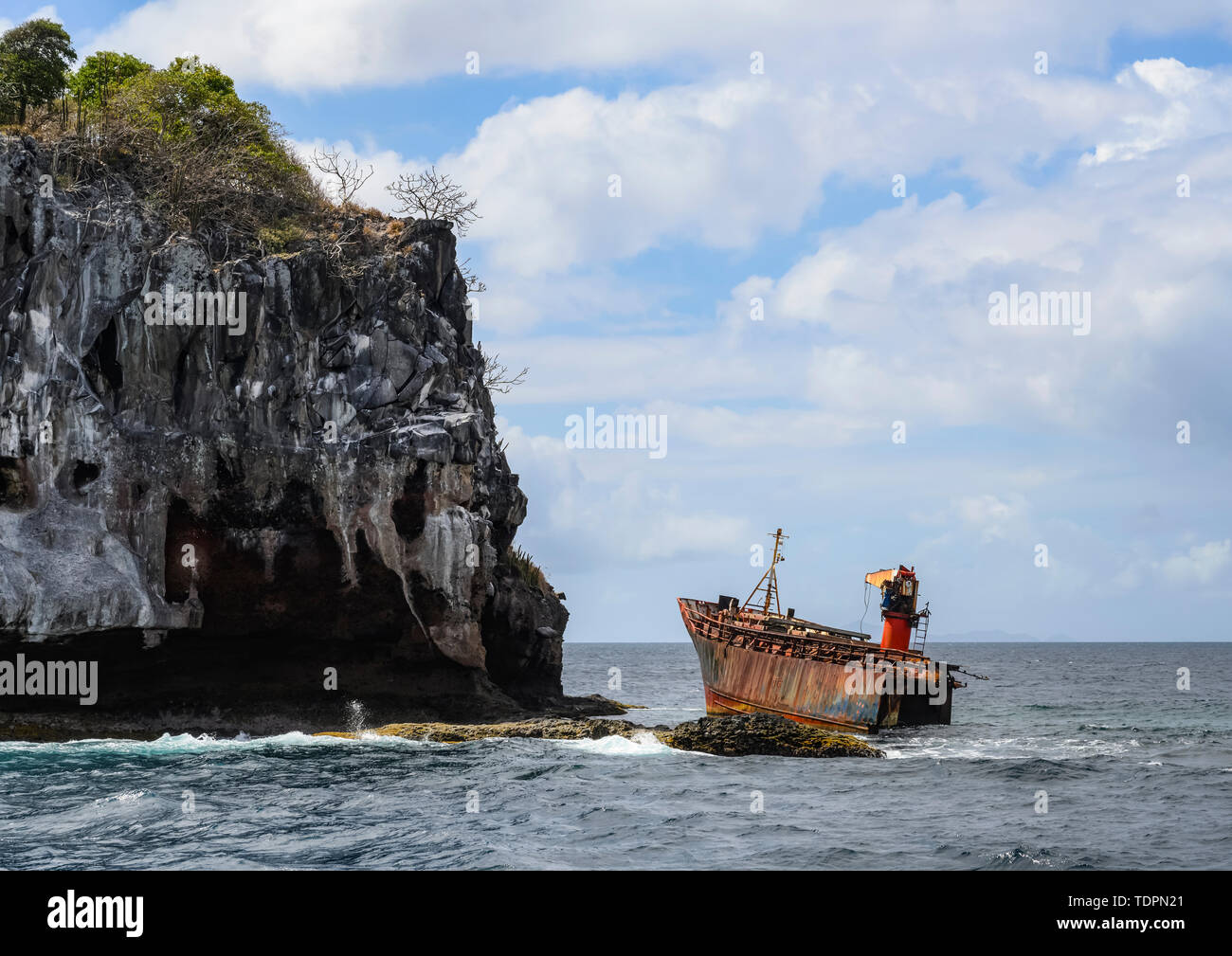 Shipwreck off the island of St Vincent in the Caribbean; Saint Vincent and the Grenadines Stock Photo