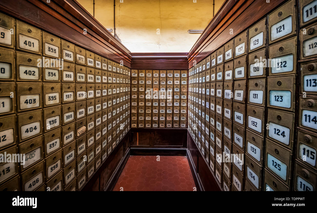 Mailboxes at the Central Post Office building, built in 1916; Asmara, Central Region, Eritrea Stock Photo