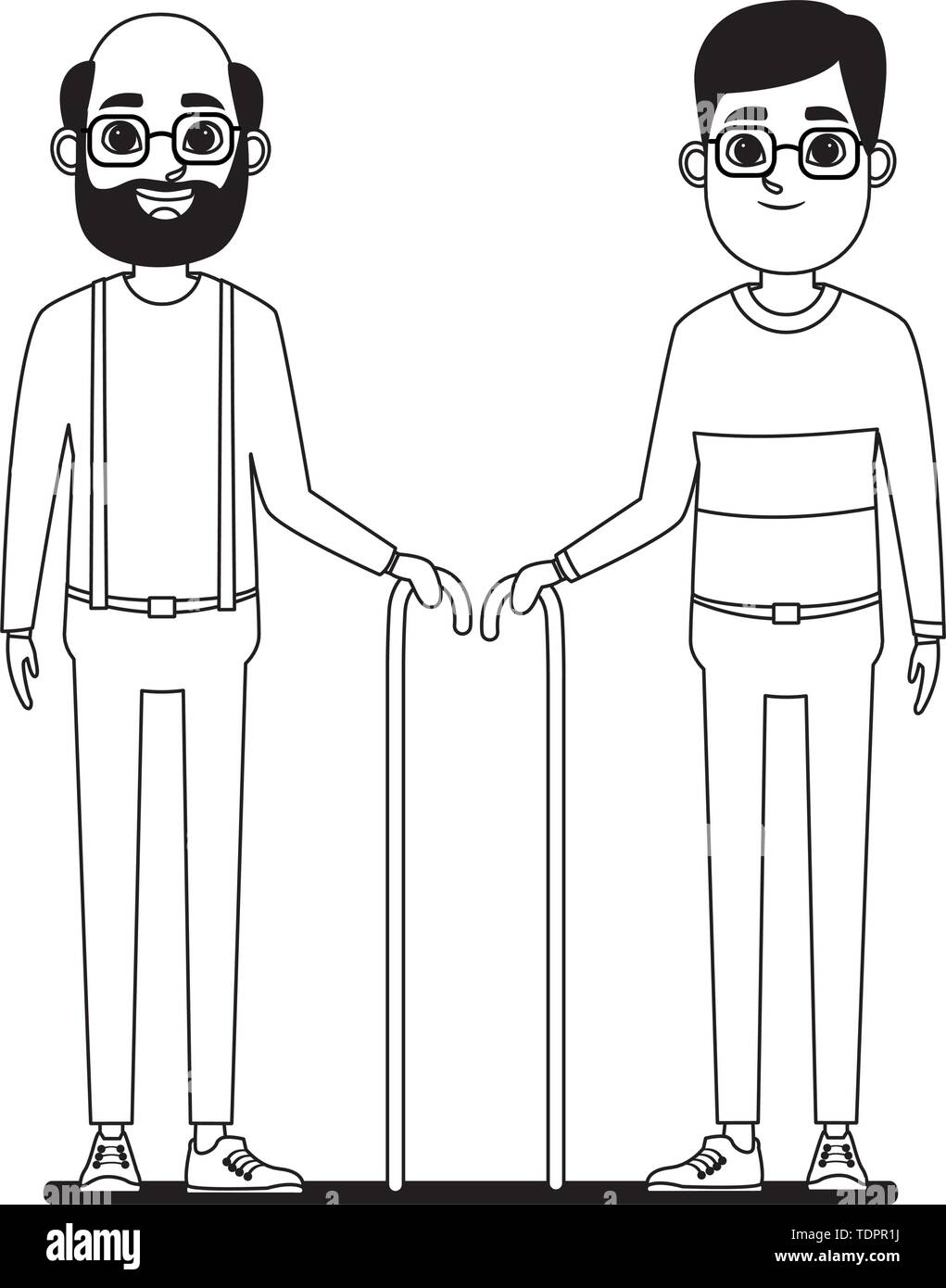 elderly people avatar cartoon character in black and white Stock Vector