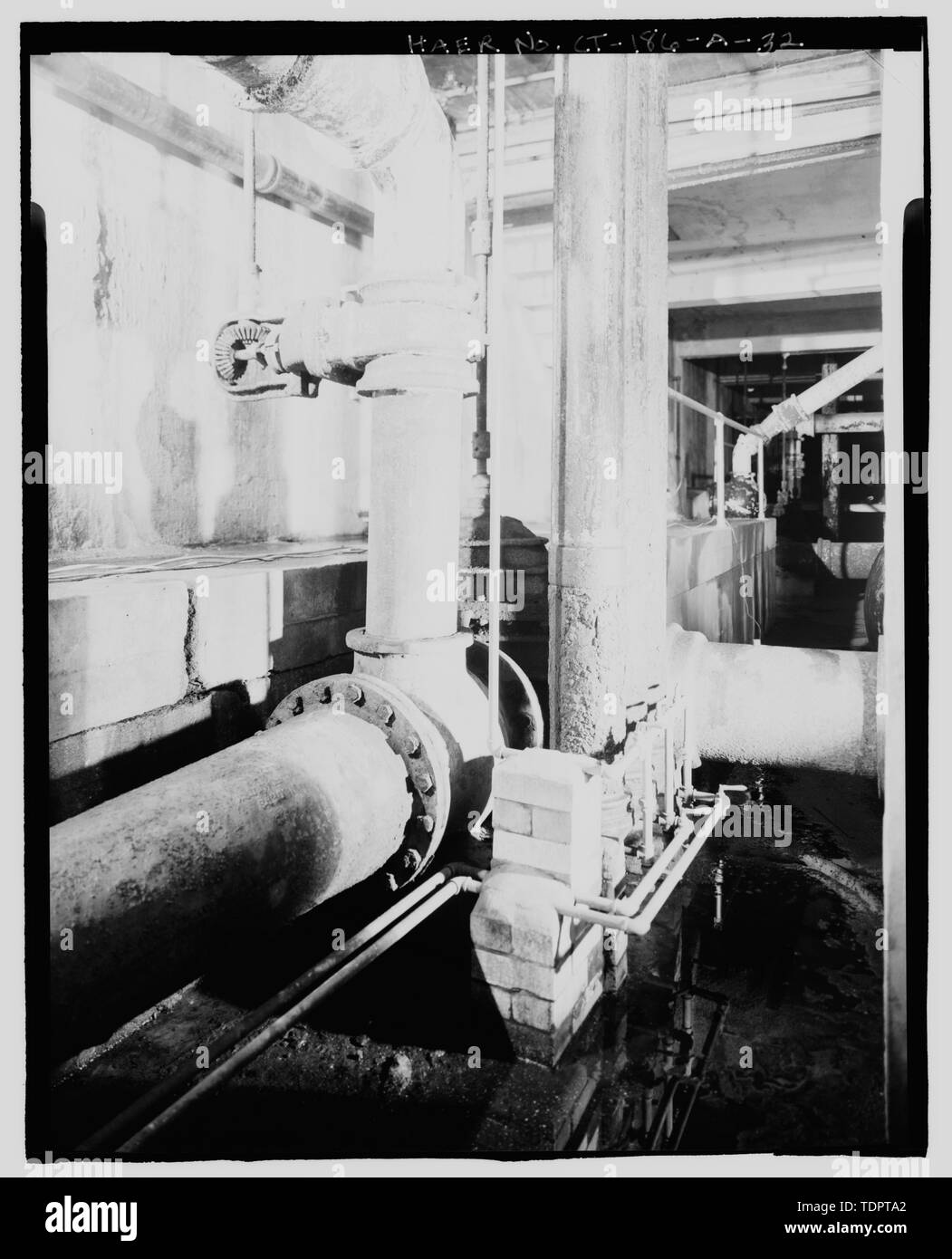 Piping under central corridor of filtration bed building. Lake