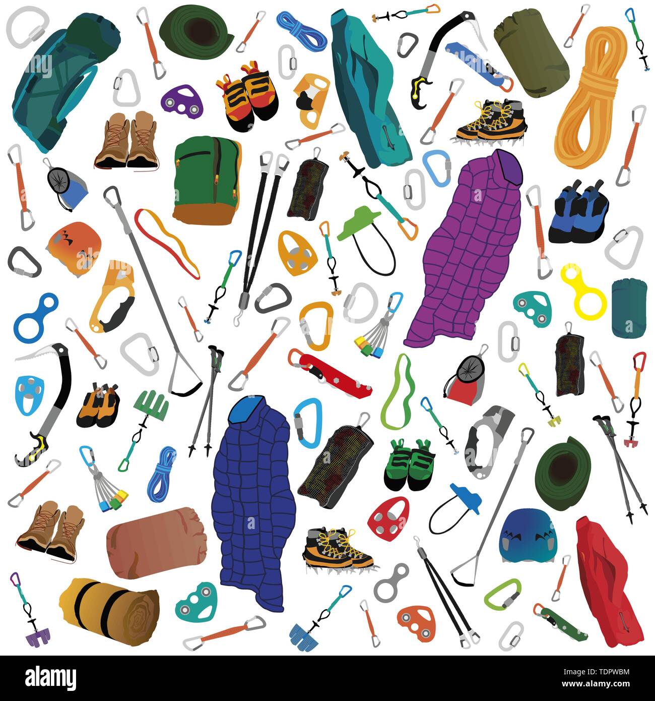 Vector illustration of various gear and supplies for camping and ...