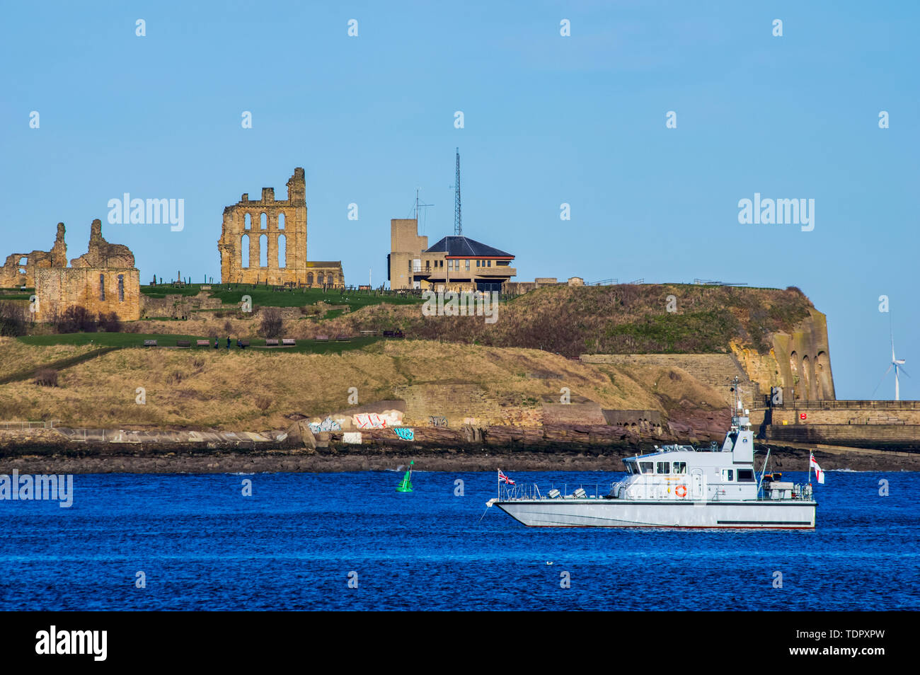 Ruins of Tynemouth Priory viewed from the River Tyne; South Shields, Tyne and Wear, England Stock Photo