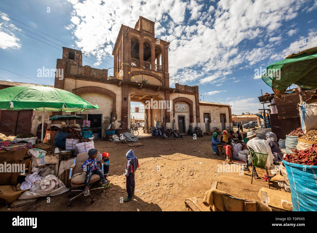 Gate of the Medeber Market, built circa 1912; Asmara, Central Region, Eritrea Stock Photo