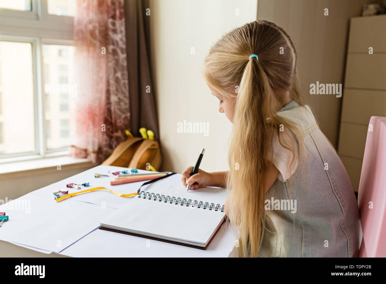 Back To School And Happy Time Cute Little Girl Making Homework